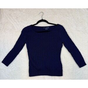 Ralph Lauren Golf Women Size M Navy Cable Knit Sweater 100% Cotton